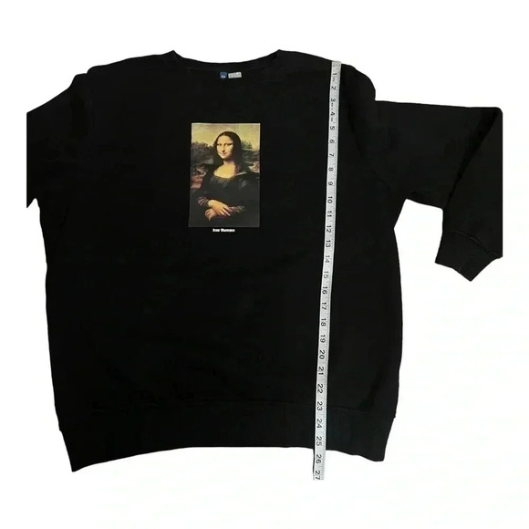 H&M Divided Black Crew Neck Pull Over Sweater Mona Lisa Portrait Womens size L - Picture 7 of 10